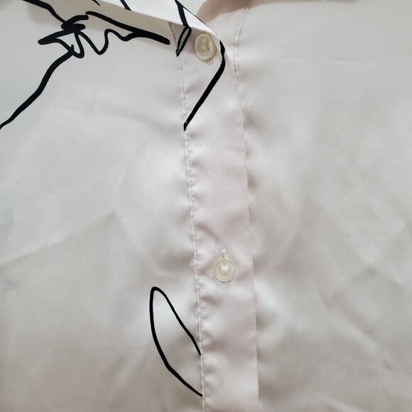 Worthington Women's Cream Black Abstract Satin Button Up LS Career Blouse XL - Picture 3 of 10